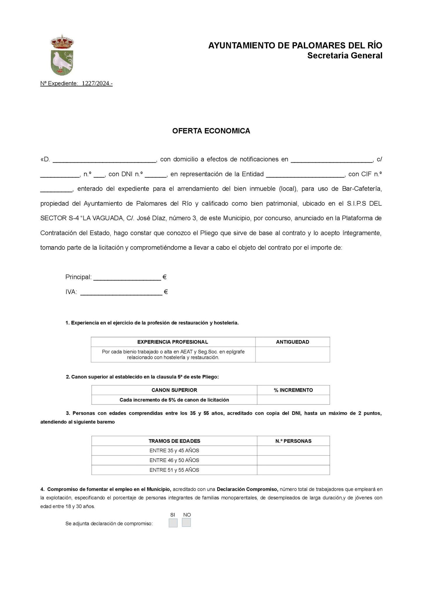 Convocatoria de arrendamiento para la Cafetería del Sector 4 de La Vaguada en Palomares del Río