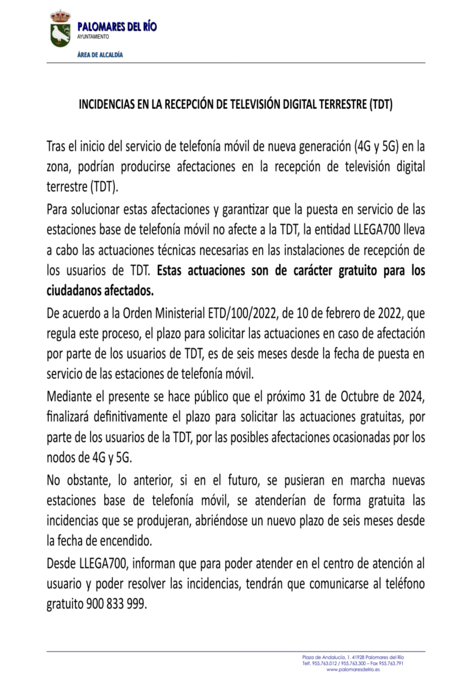 Ministerio de Transformación Digital ofrece asistencia para problemas de TDT tras el lanzamiento de 4G y 5G