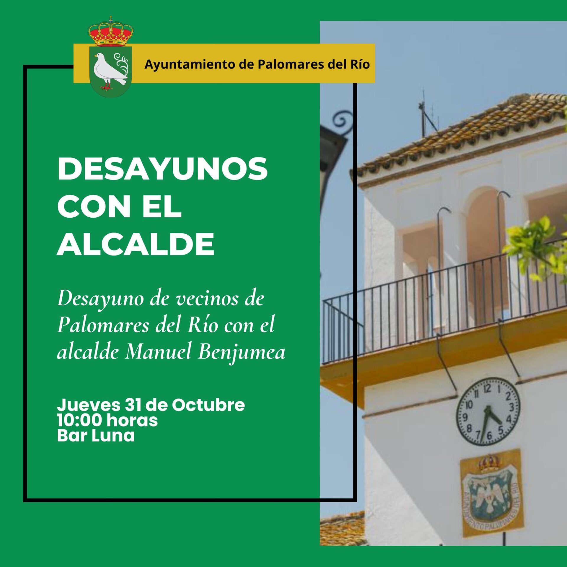 Desayuno con el alcalde: Tres vecinos de Palomares del Río compartirán sus ideas y opiniones